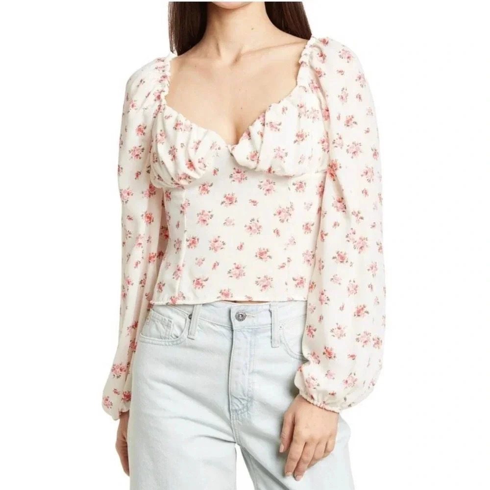 NWT Abound Woven White Ditsy Floral Bustier Blouse XS v6x